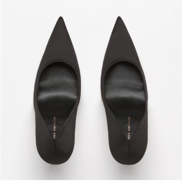 Good American Black Satin Pointed Toe Pumps size 6.5/7 NWOTS - Picture 2 of 6